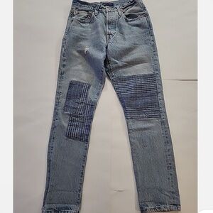 Levi’s Made & Crafted 501 Skinny Moto Jeans Ribbed Knee Distressed 25x28 👖🖤